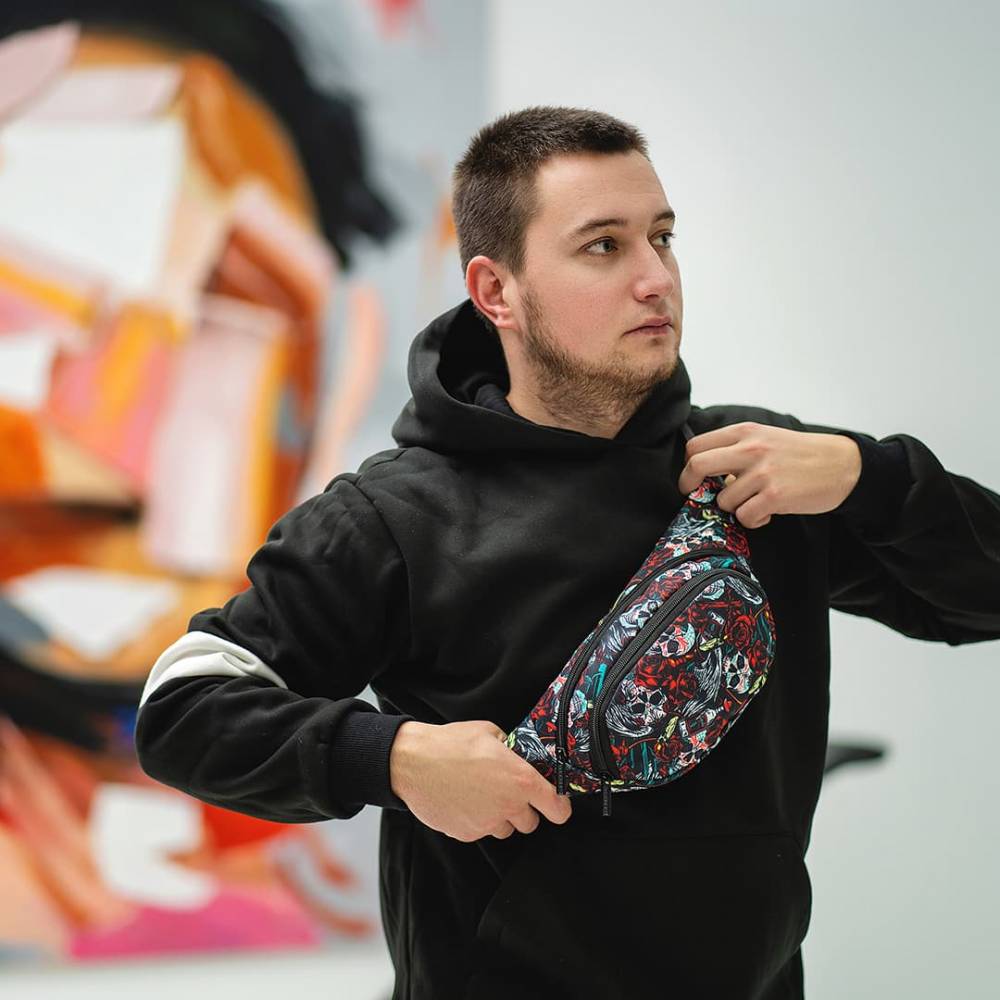 Поясна сумка бананка "Skull" чорна