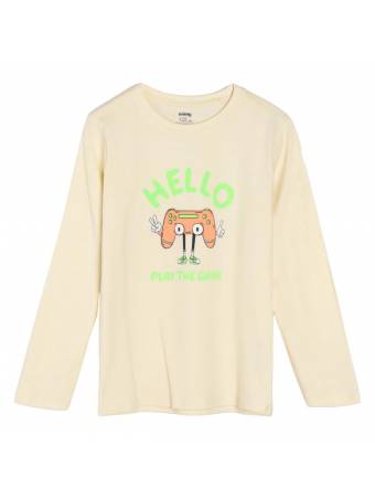 Лонгслив для мальчика "Hello" бежевый