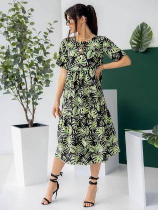 Женское  платье "Palm Leaves" черное