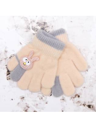 Детские перчатки "Bunny" персиковые с серым