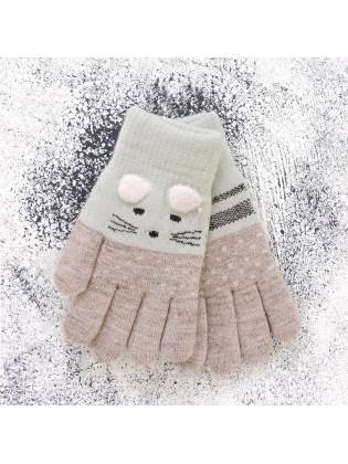 Детские перчатки "Kitty" бежевые с коричневым