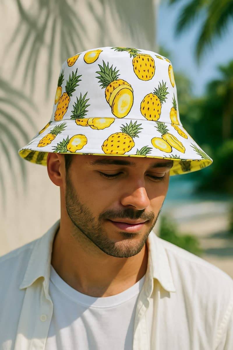 Двостороння панамка "Ananas" біла/жовта