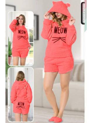 Махровая пижама с шортамы "Meow" розовая