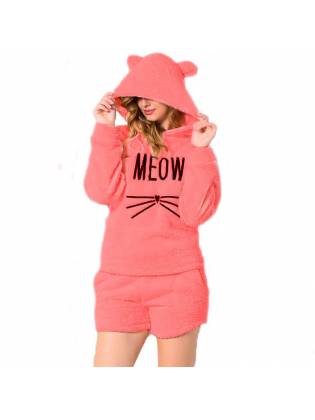 Махровая пижама с шортамы "Meow" розовая