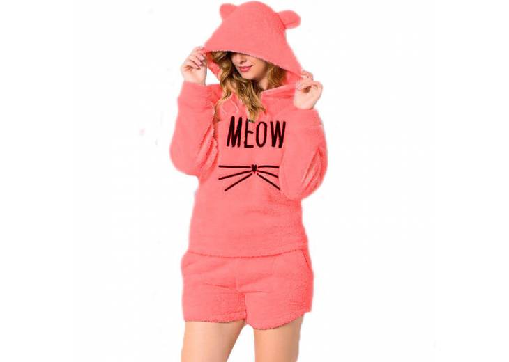 Махровая пижама с шортамы "Meow" розовая