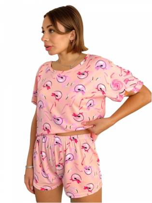 Піжама шорти + футболка "Flamingo" рожева