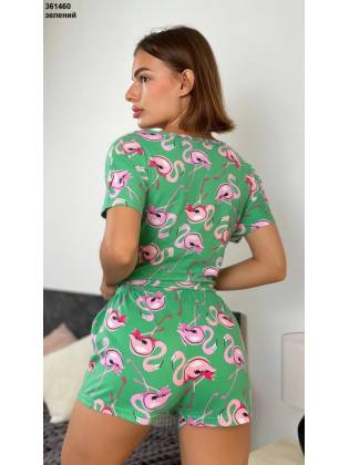 Пижама шорты + футболка "Flamingo" зеленая