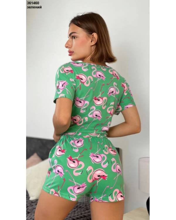 Піжама шорти + футболка "Flamingo" зелена