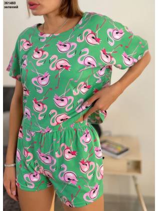 Пижама шорты + футболка "Flamingo" зеленая