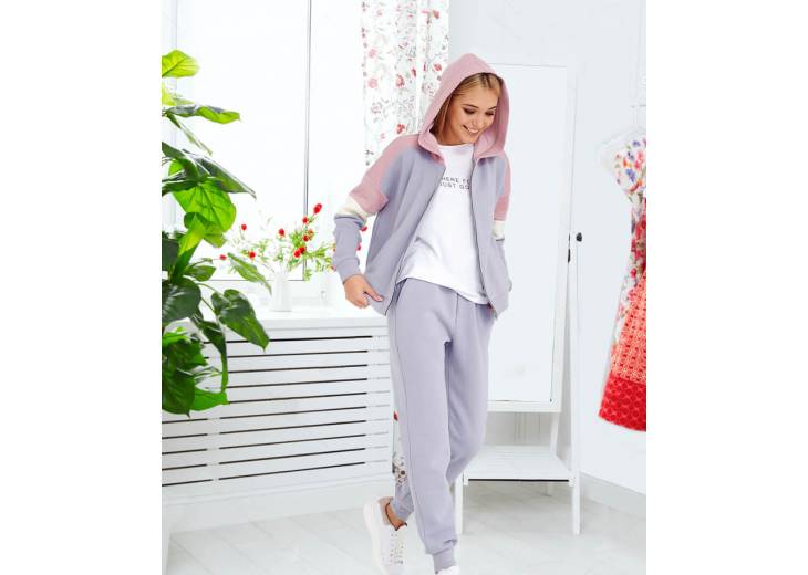 Спортивный костюм "Pink" серо-голубой