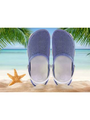 Мужские кроксы. Синие с бежевым. 115556.