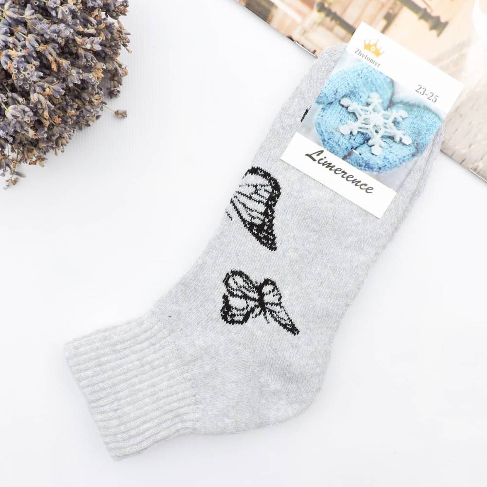 Жіночі махрові шкарпетки "Butterfly" сірі