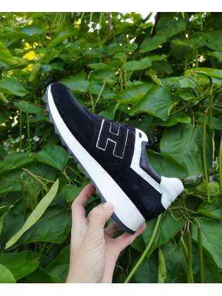 Кожаные кроссовки "H". Черные.