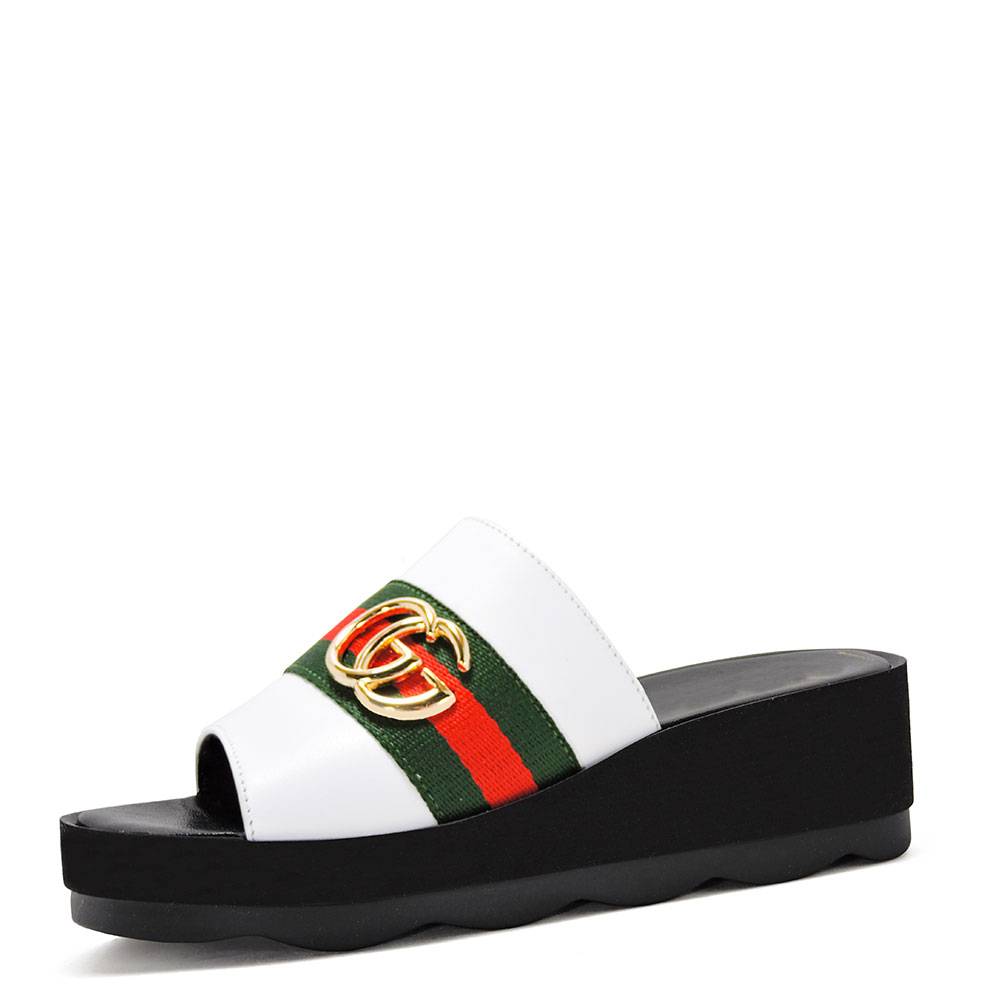 Шльопанці на платформі "GUCCI". Білі.