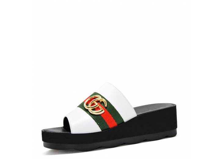Шлепанцы на платформе "GUCCI". Белые.