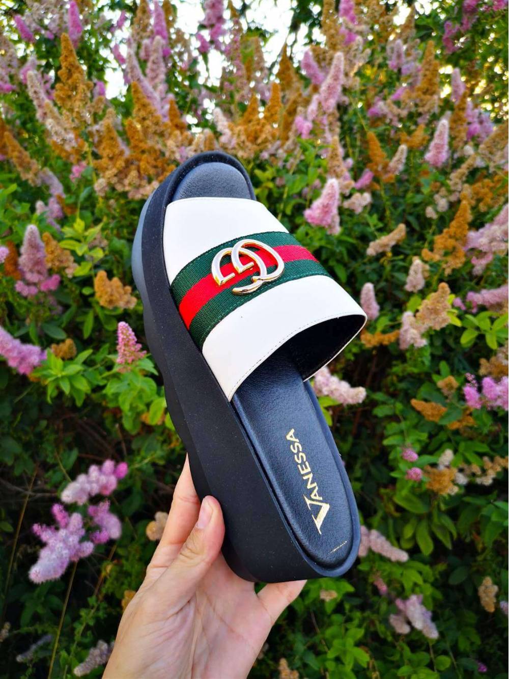 Шльопанці на платформі "GUCCI". Білі.