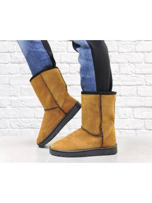 Зимние угги "Leather" коричневые