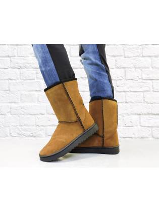 Зимние угги "Leather" коричневые